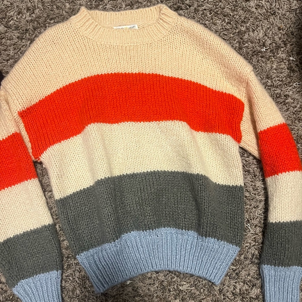 Woven heart striped sweater